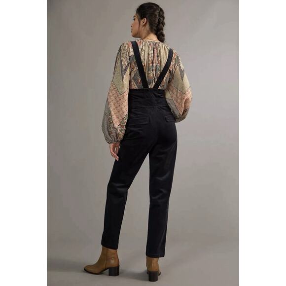 Anthropologie Buttoned Pinafore Corduroy Jumpsuit Size 14 Black 99% Cotton - Picture 2 of 14